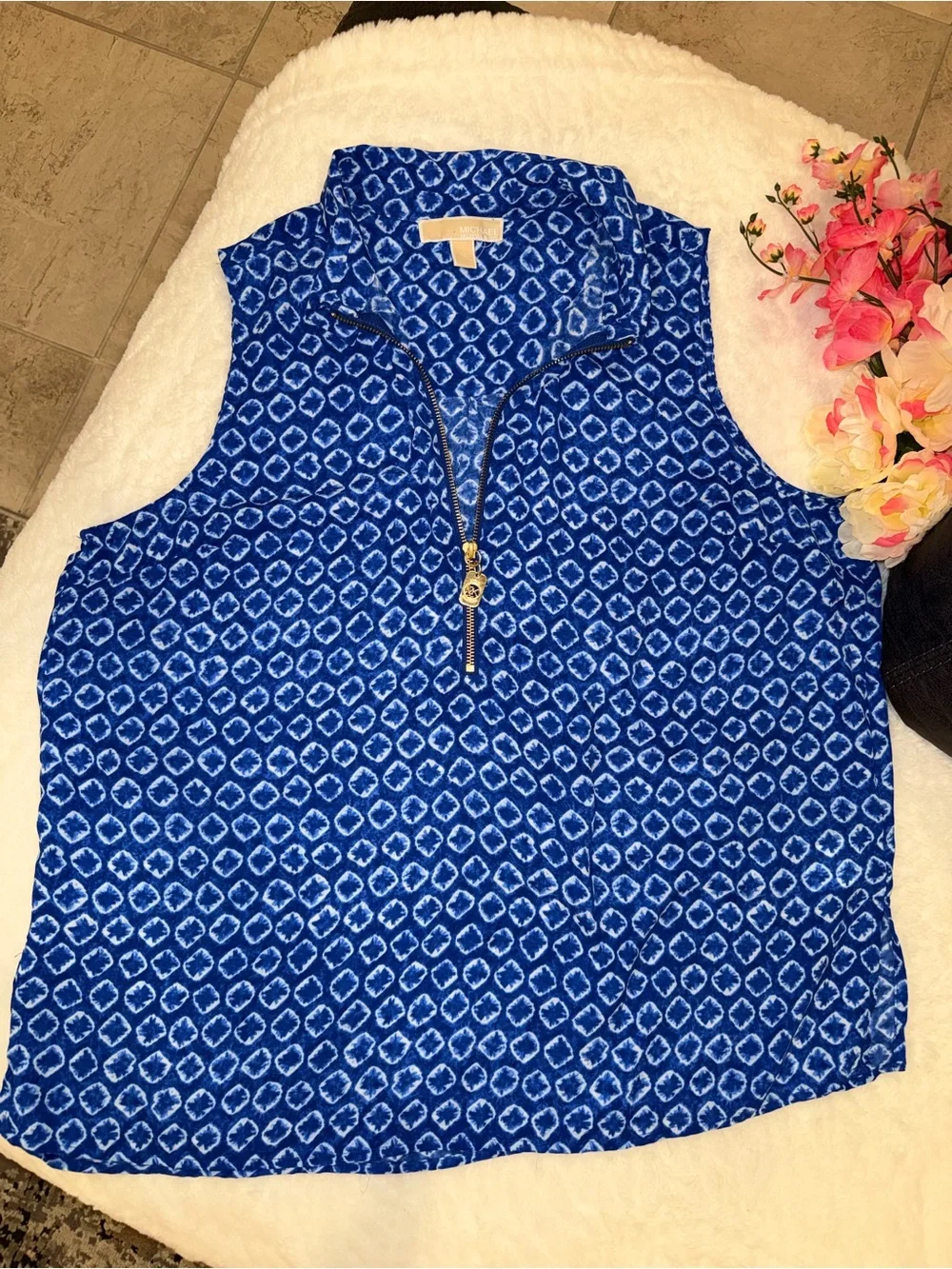 3 x 20$ Michael Kors Royal Blue Printed Zip-Front Sleeveless Camisole Size XL
